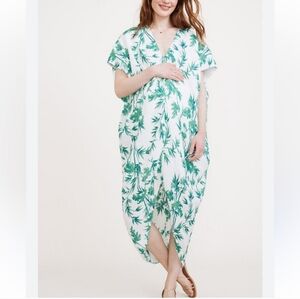 HATCH Riviera Linen Maternity Caftan Dress Tropical Green Dress